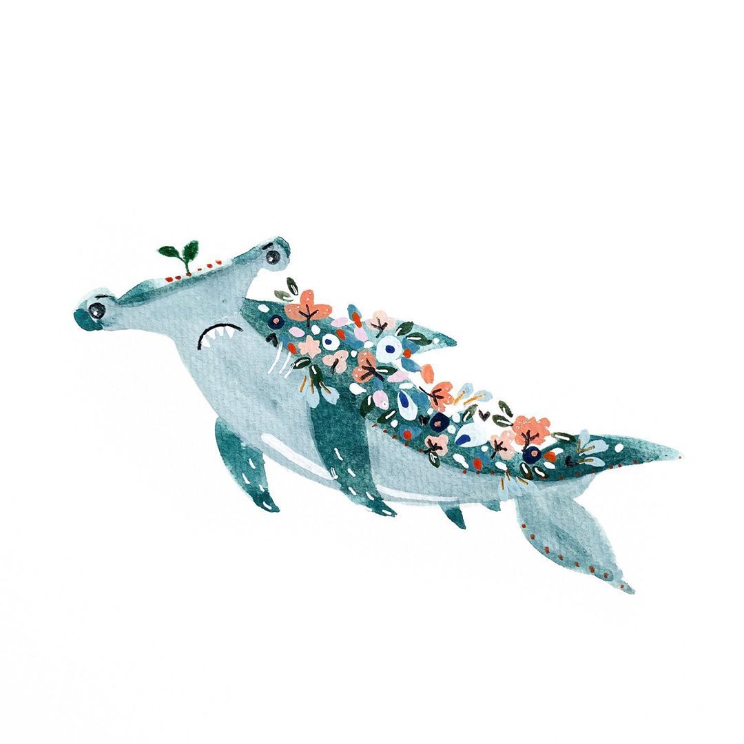 一组超美的创意鲸鱼水彩插画分享!