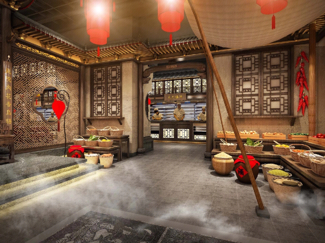 广州旺铺快装公司-怀旧复古风皇三爷火锅店装修设计效果图