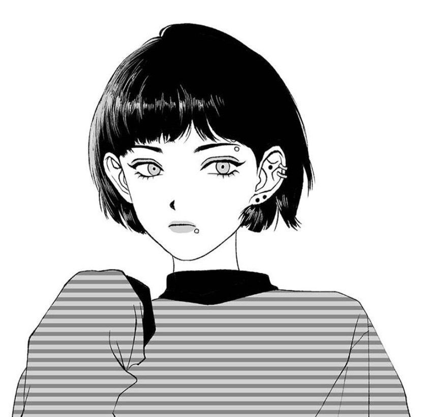 黑白人物绘画,线条简单干净,适合临摹