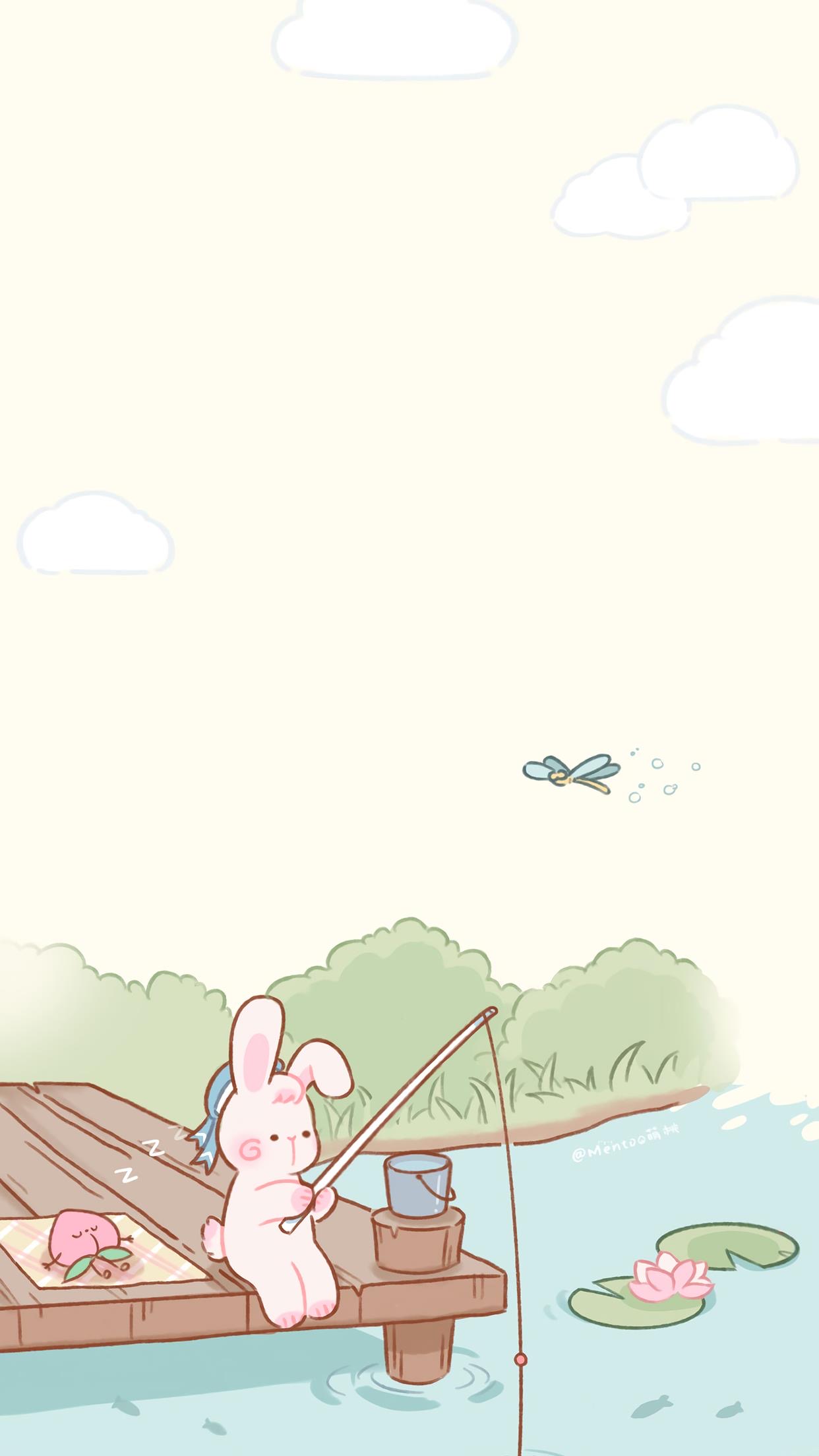 一组森系手绘壁纸,可爱治愈兔兔