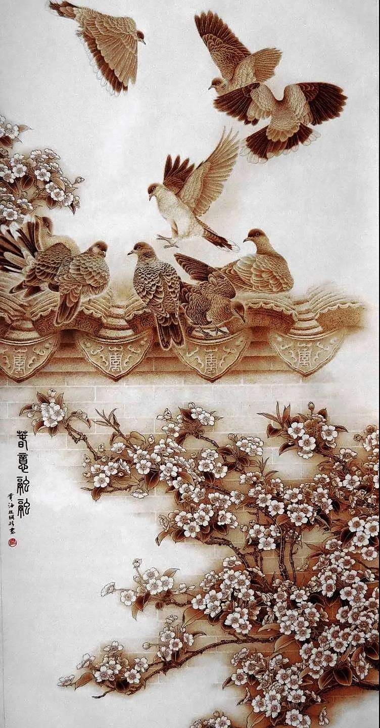 南阳市烙画厂烙画大师闫贵海丝绢烙画作品欣赏