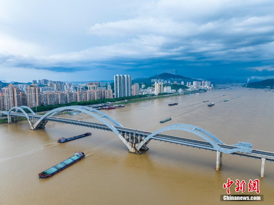 航拍西江黄金水道广西梧州段:船舶往返穿梭 一派繁忙