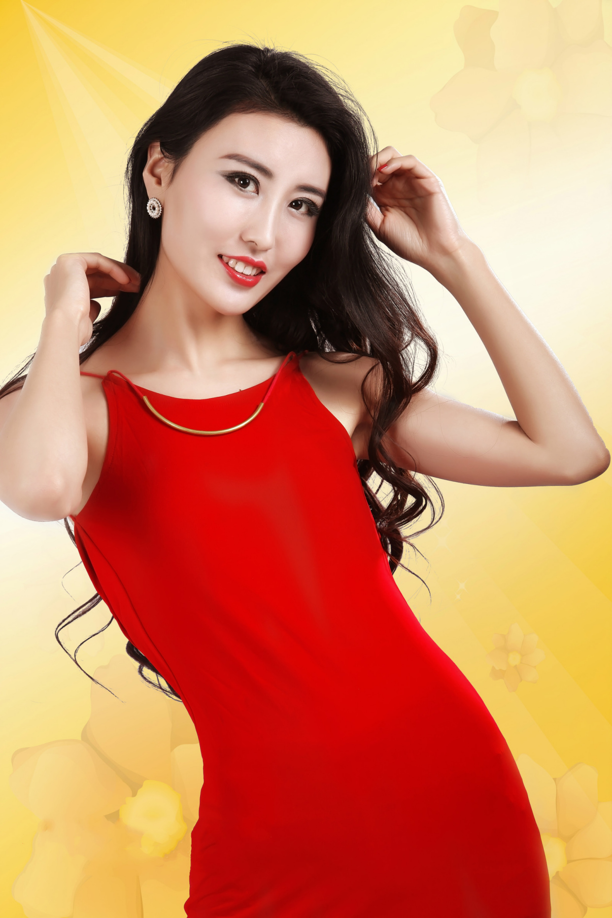 时尚美女性感喜庆红