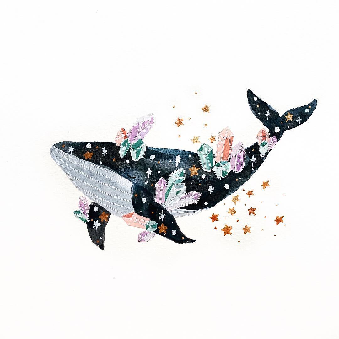 一组超美的创意鲸鱼水彩插画分享!