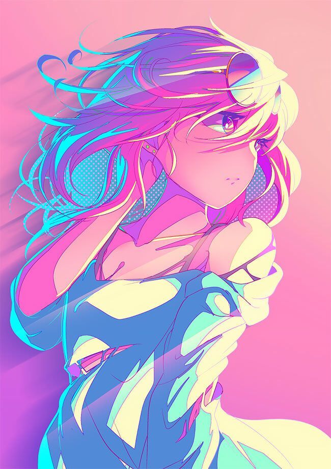 独特炫丽动漫人物插画,张扬的色彩像五彩缤纷的霓虹灯一样夺目