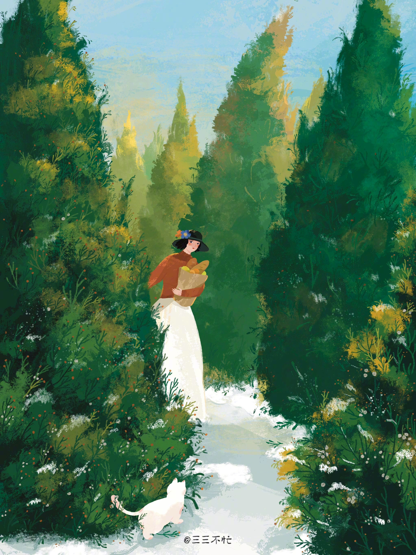 绿色系的插画 画师:三三不忙