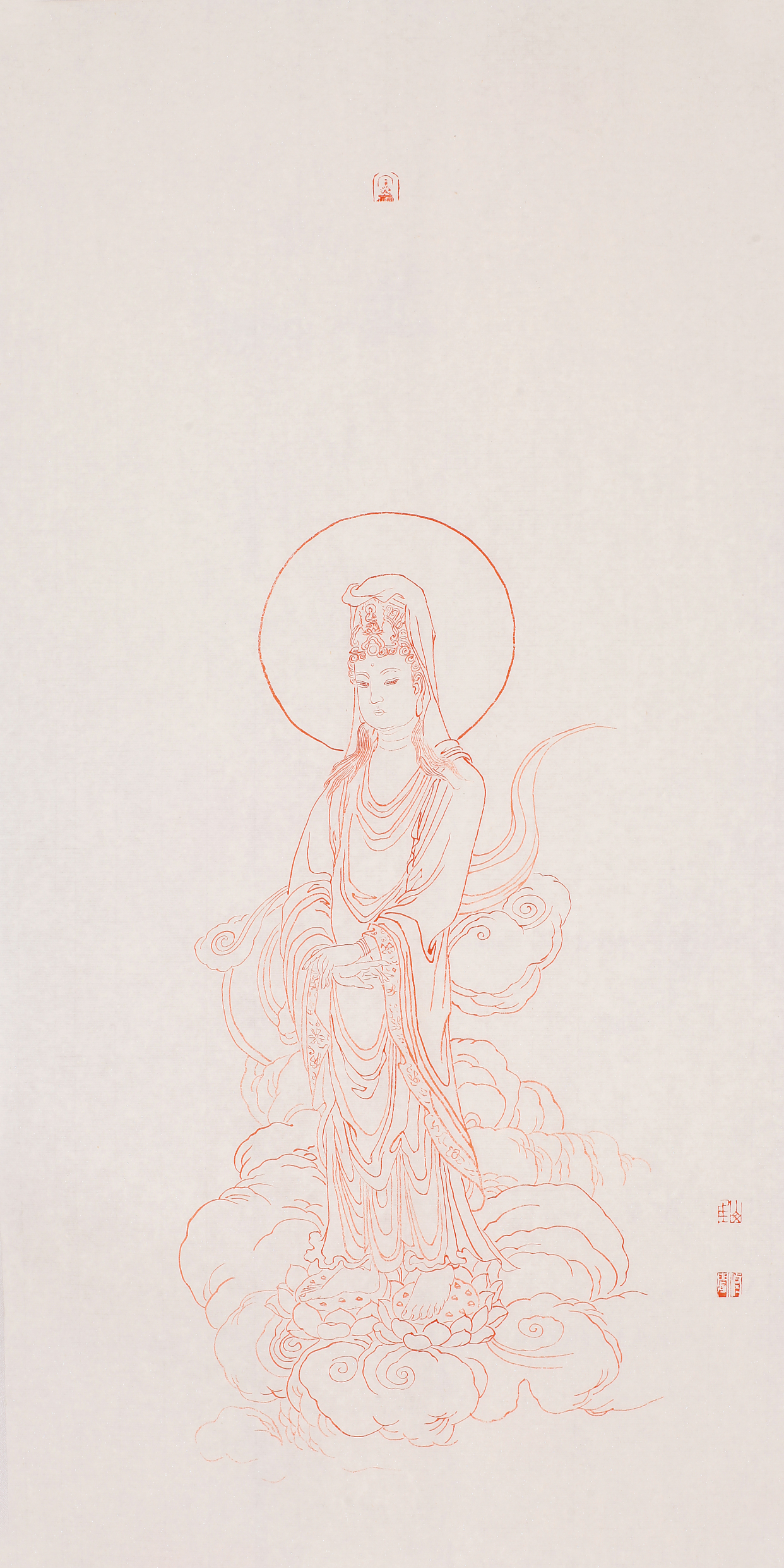 崔修闻朱砂白描观音圣像