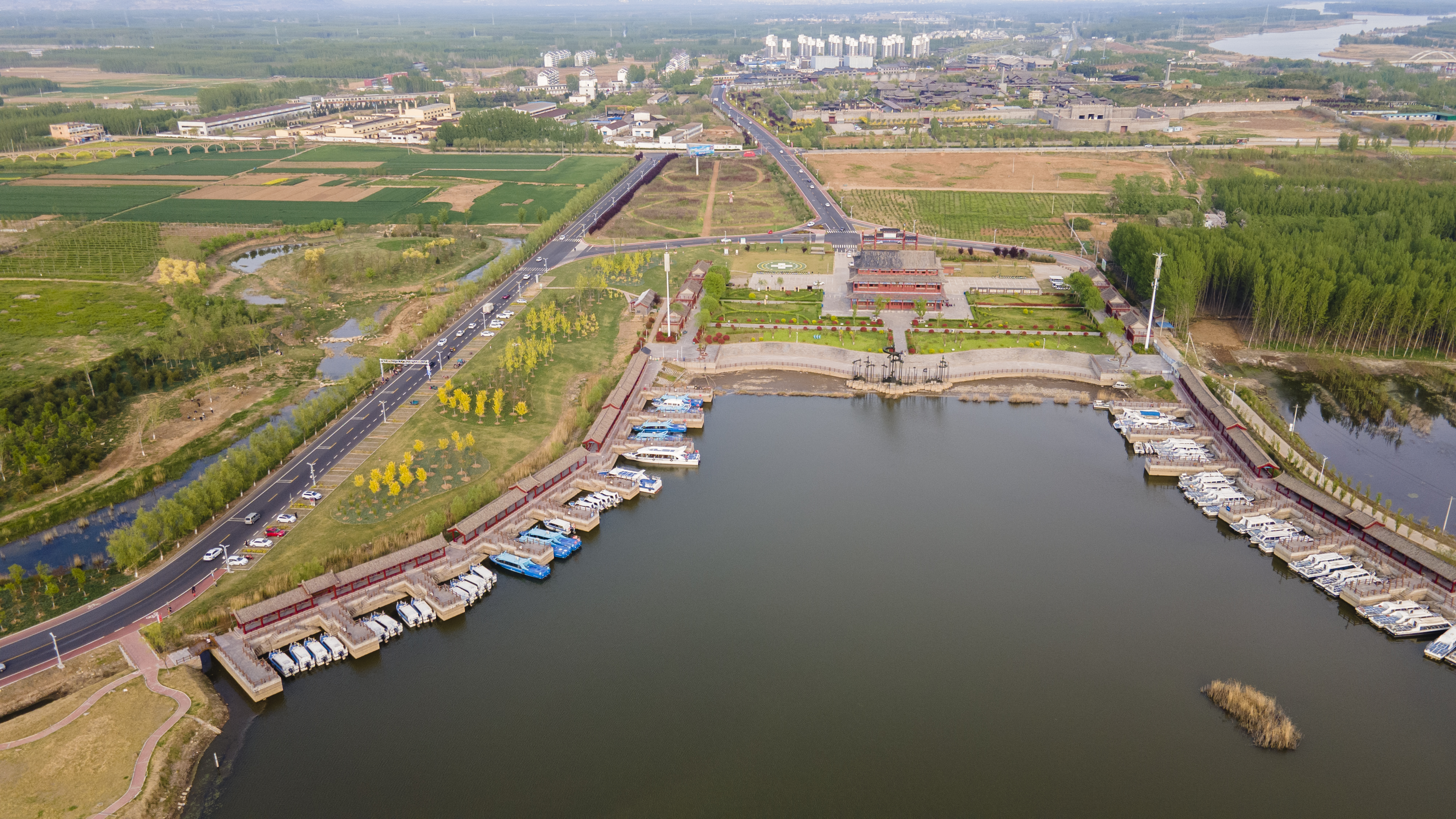 泰安东平|航拍东平湖滨湖大道,湿地码头,古镇码头