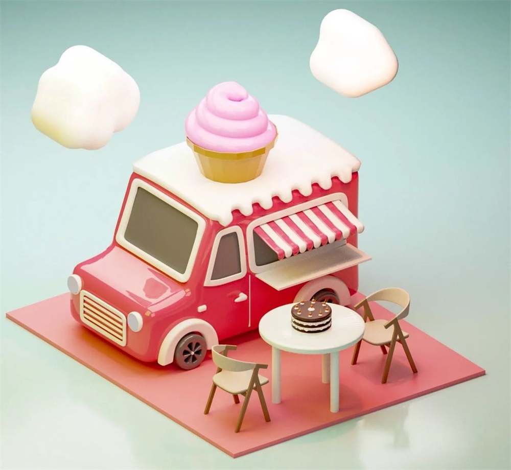 3d物品小场景插画,造型可爱,配色甜美