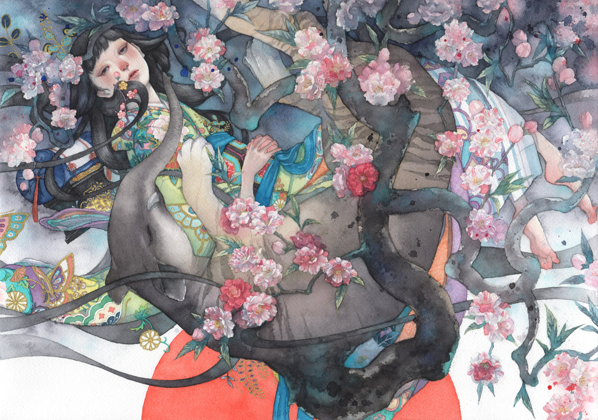 日本插画师"朱华"手绘水彩人物插画欣赏!画面唯美十分有艺术感