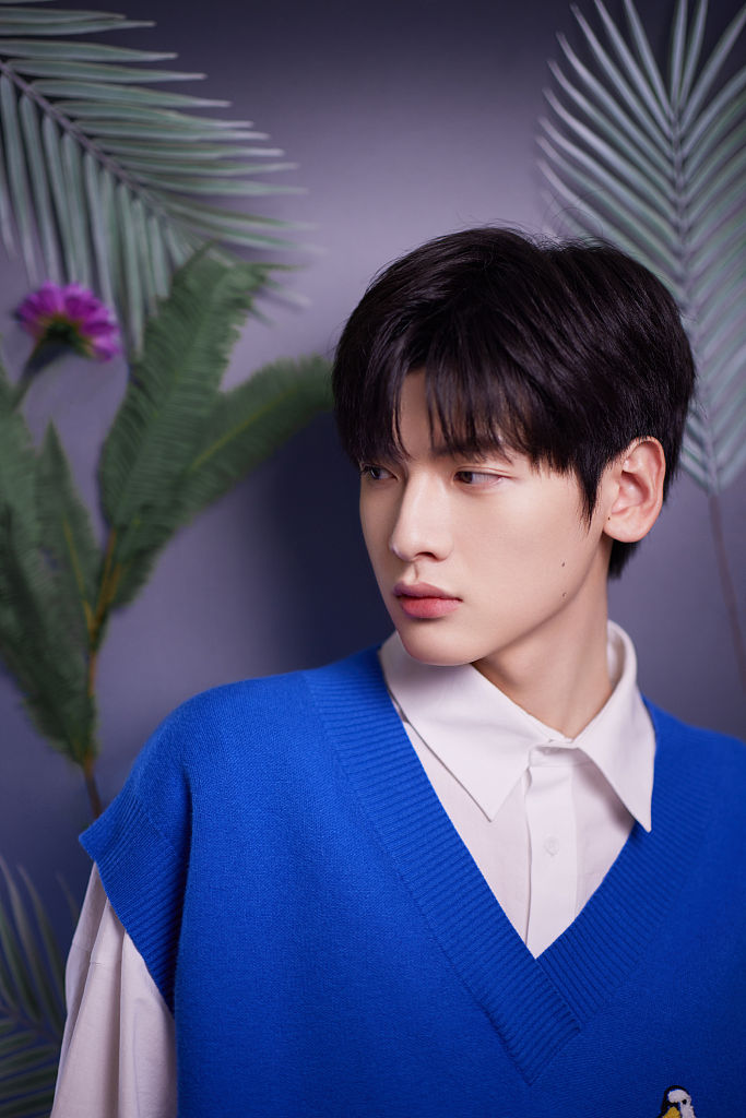 翟潇闻最新写真少年感扑面而来 白衬衫配蓝针织背心简单帅气