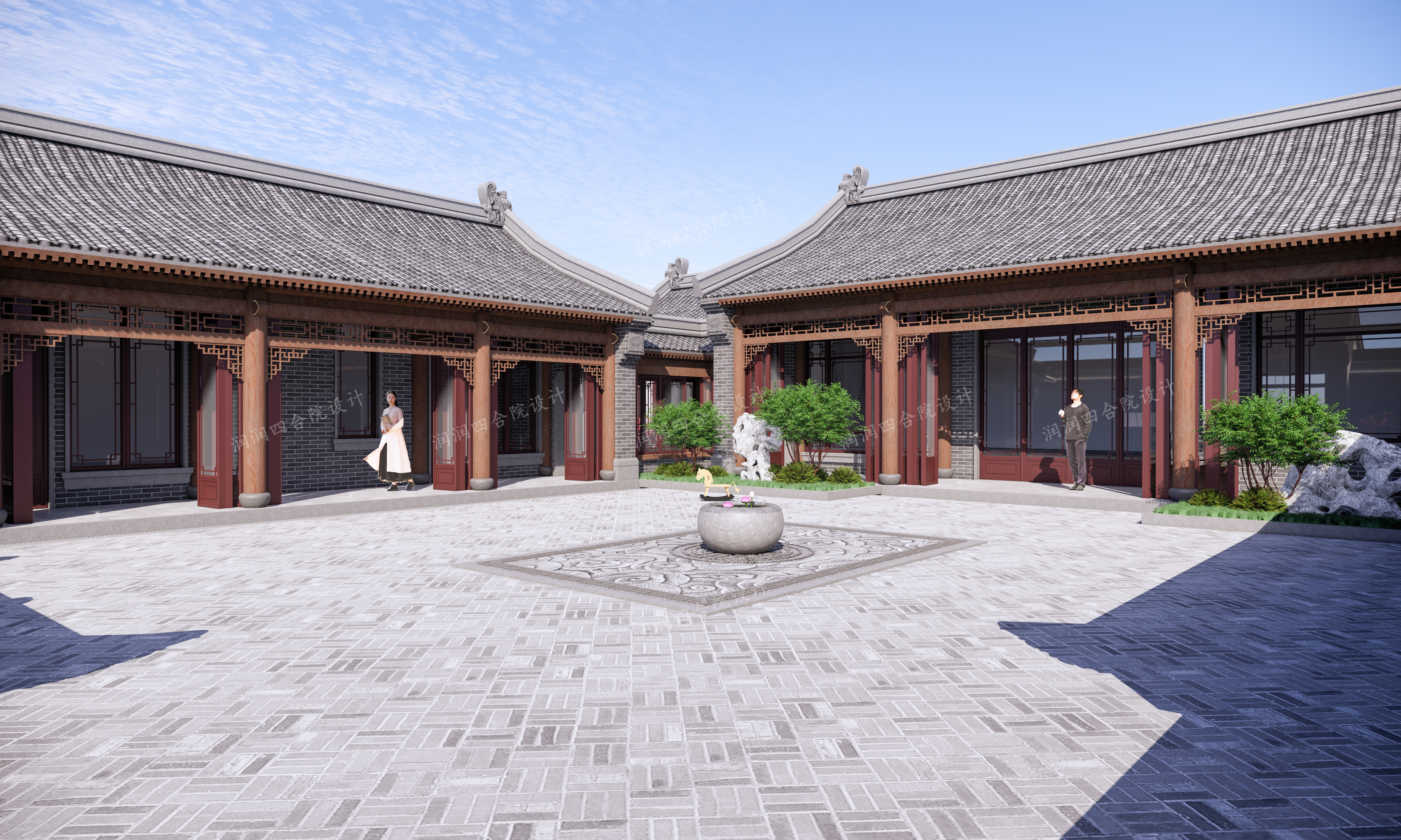 甘肃北方农村自建仿古一层四合院27×303设计效果图