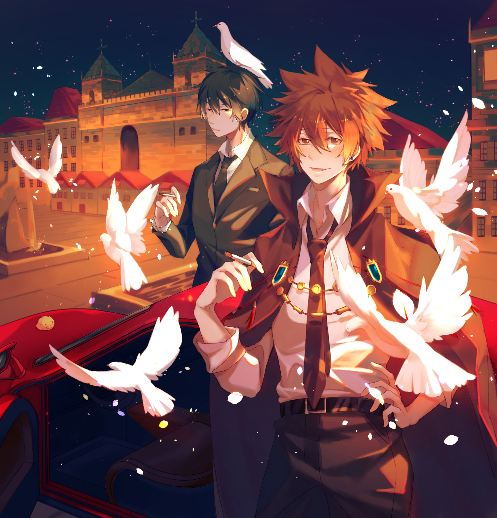 动漫里大帅哥"泽田纲吉"的手绘插画壁纸,画风和笔触都很有特色