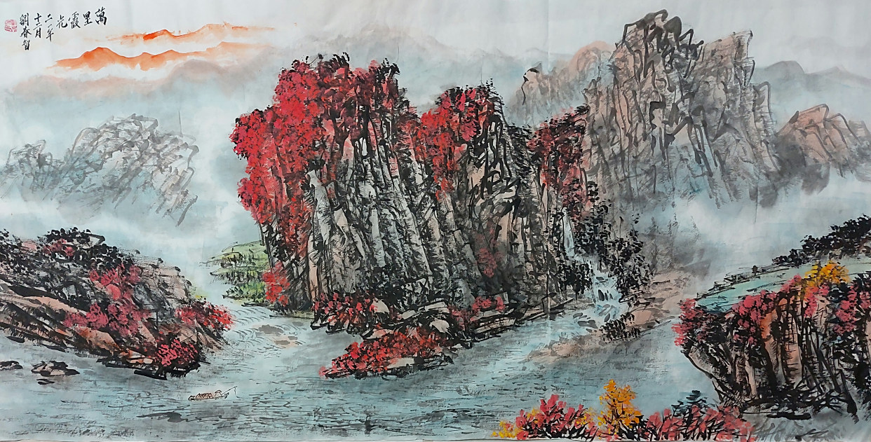 国画秋景山水 创作作品