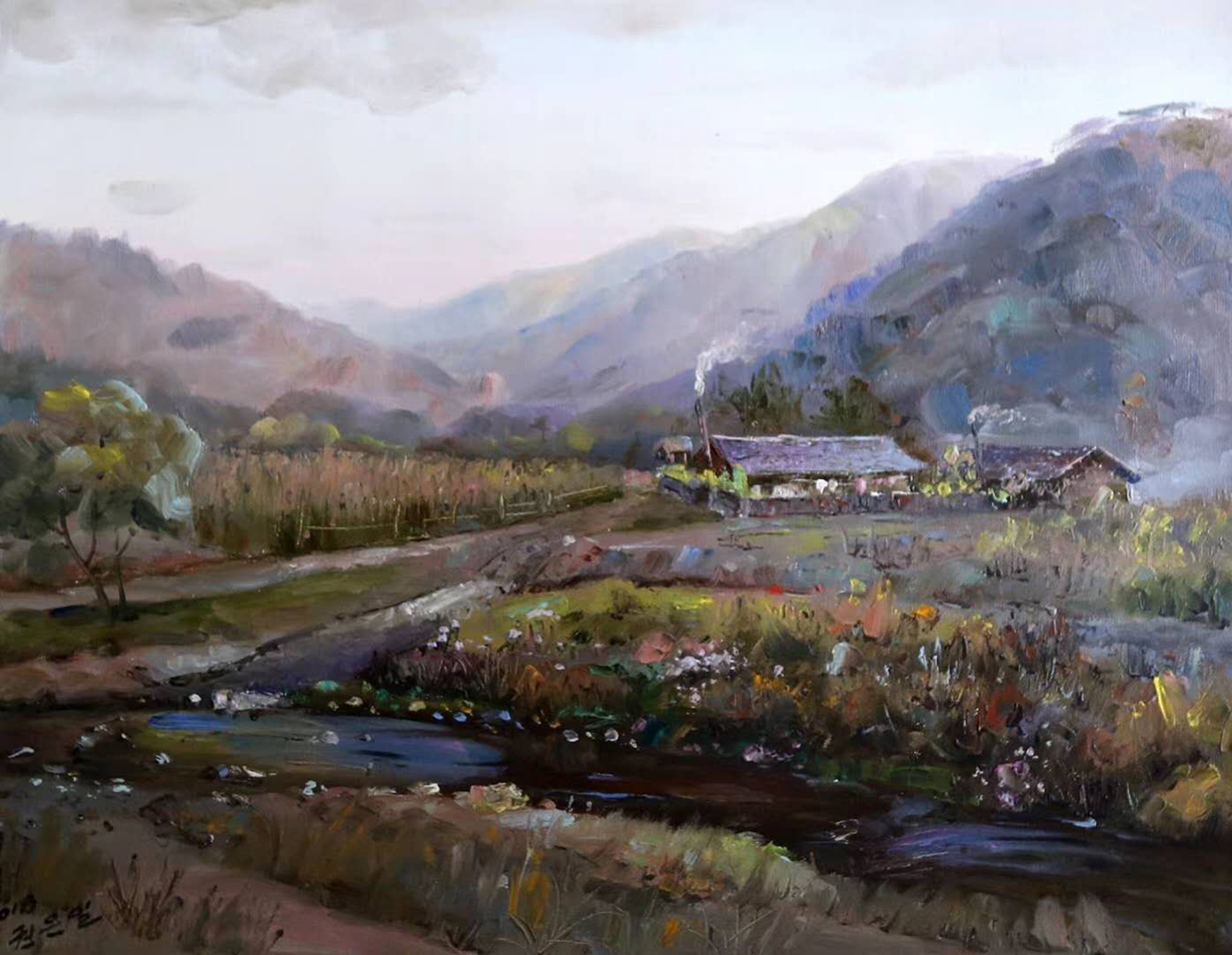 油画,风景画,山村牧歌