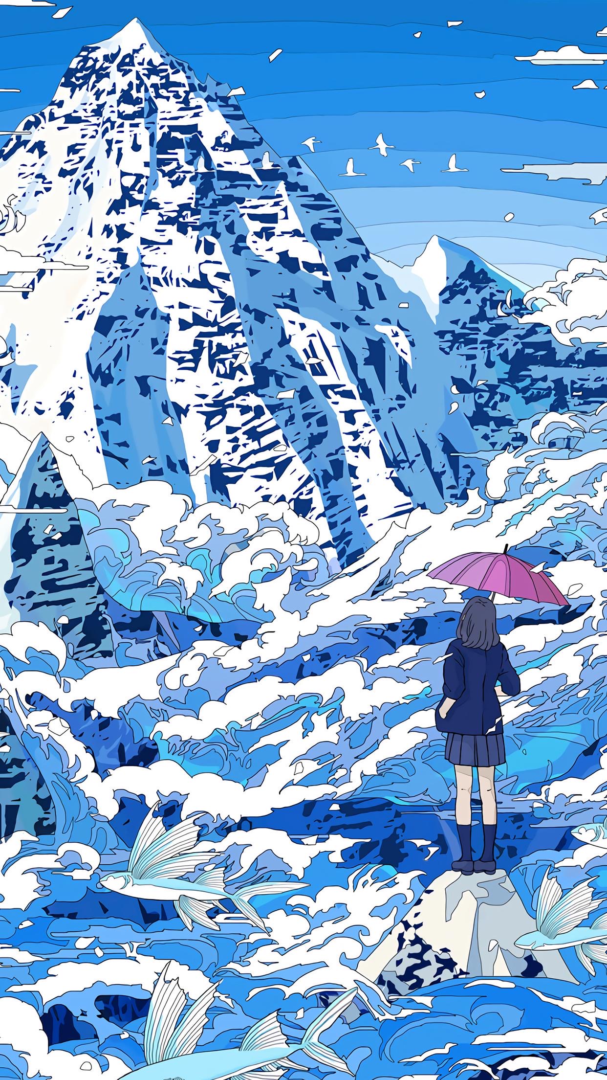 干干净净淡蓝色系插画,宁静治愈壁纸