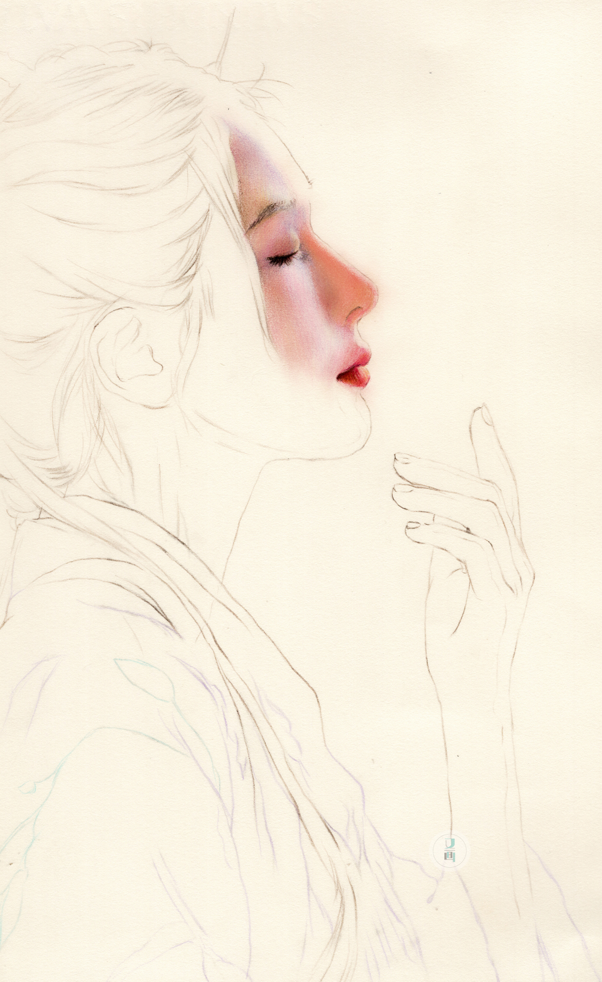 彩铅 写实古风美人绘画过程