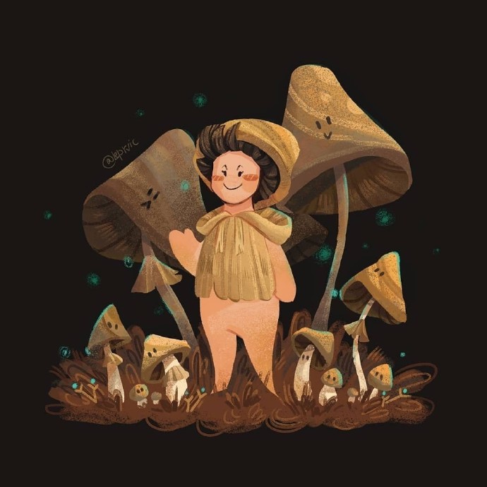 一组超可爱的小蘑菇拟人插画分享!