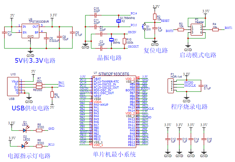 stm32f103c8t6单片机原理图,pcb,3d模型图集