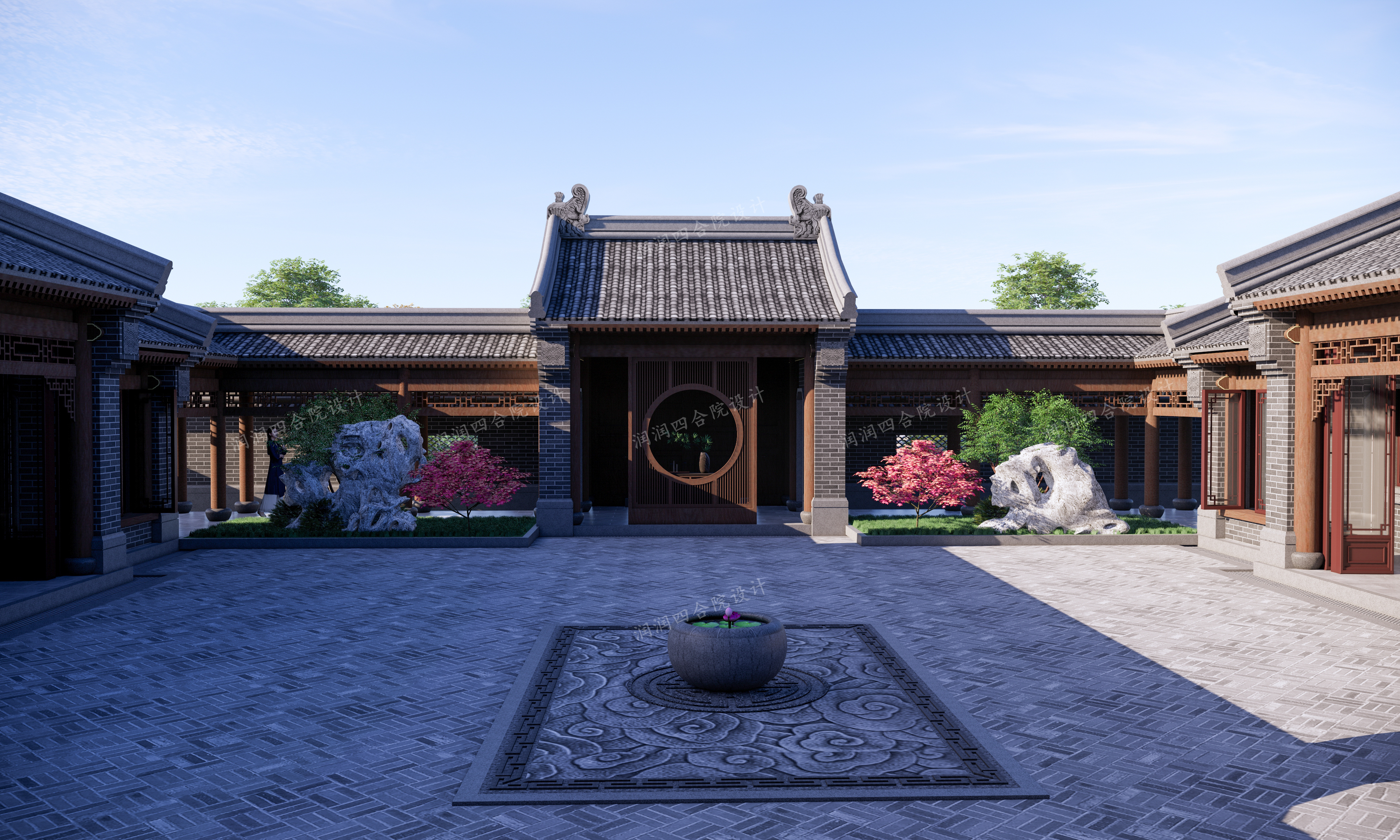 甘肃北方农村自建仿古一层四合院27×30.3设计效果图