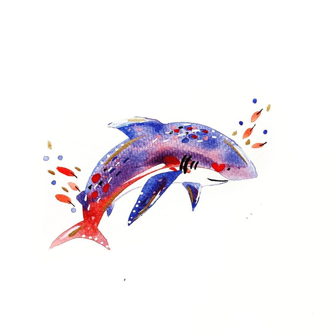 一组超美的创意鲸鱼水彩插画分享!