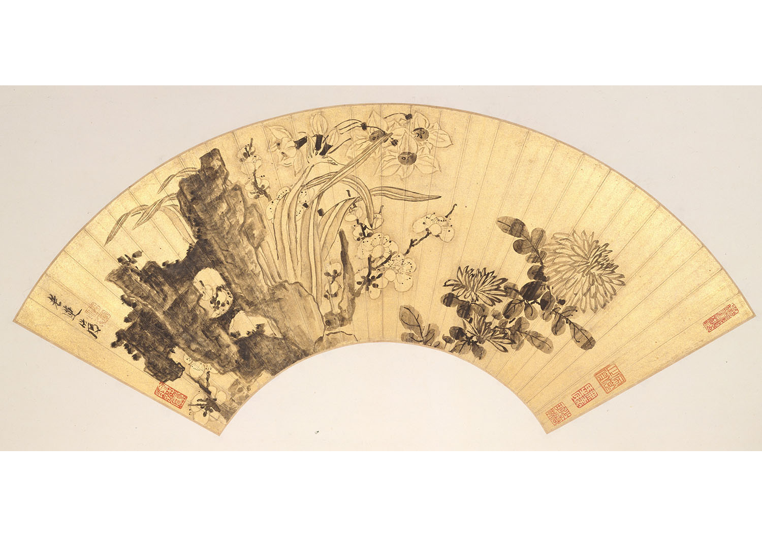 明代 陈洪绶(老莲)林亭清话扇面十二帧