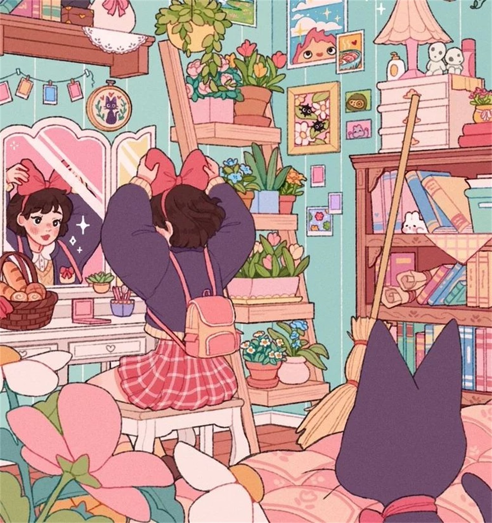 一组可爱的平涂卡通插画,非常温馨甜美