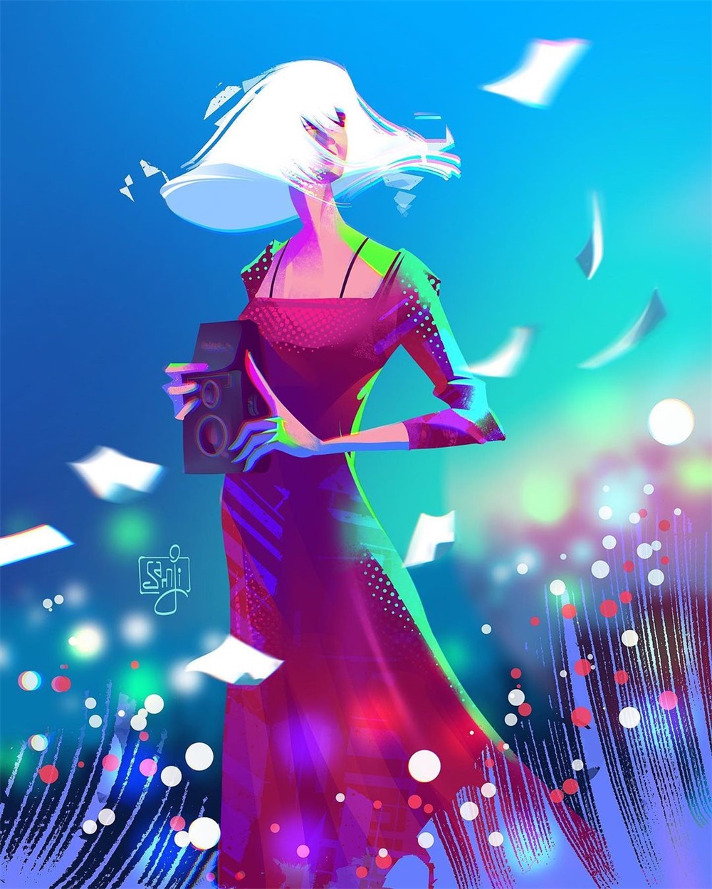 绘画作品欣赏,人物光影插画!