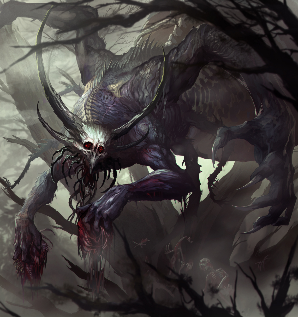 插画师"鏃"设计的一组怪物概念作品!造型诡异,画风帅气!