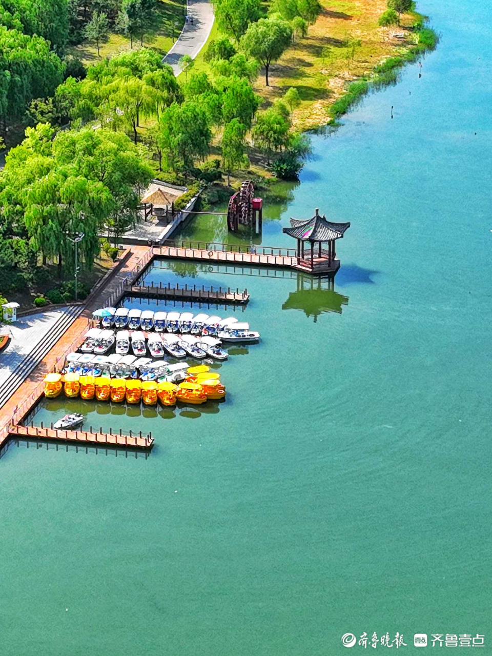 好景山东|航拍!济南章丘绣江河公园风景如画,仿佛置身江南水乡
