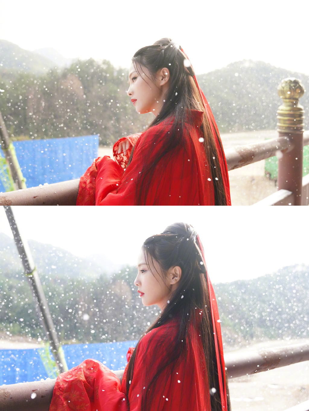 白鹿一袭古风新娘妆红裙造型凄美艳丽