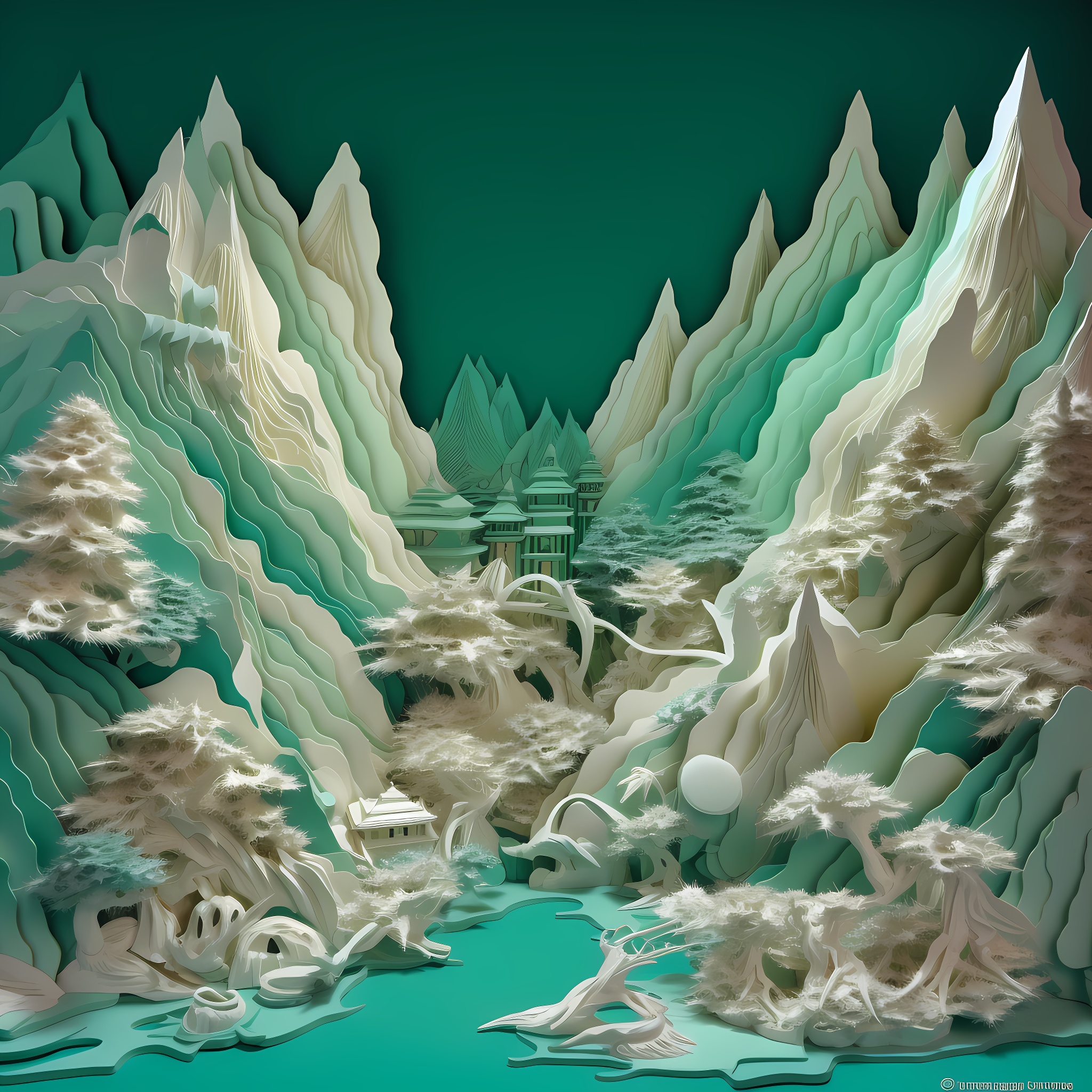 折纸风格中国宫廷场景画