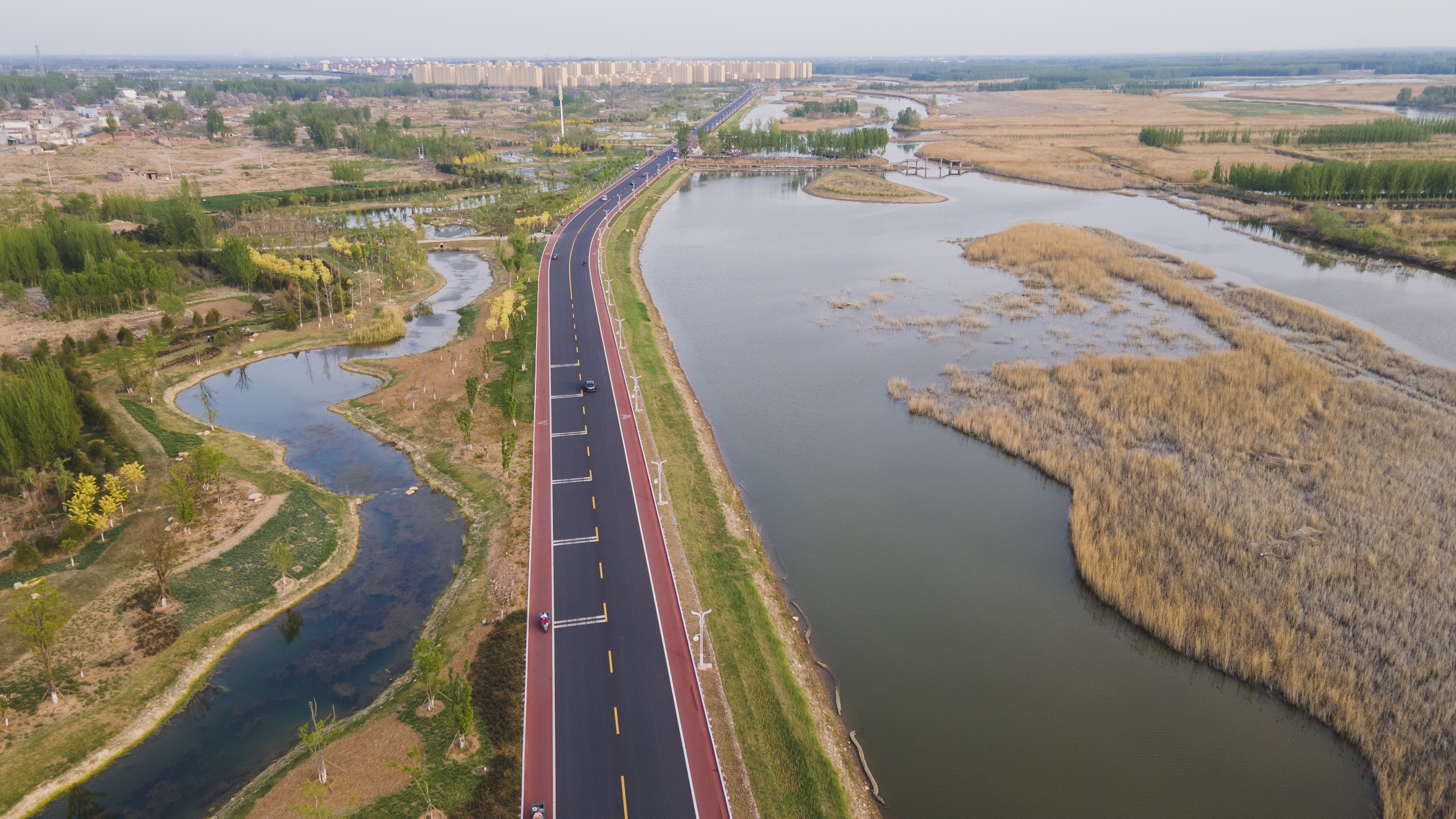 泰安东平|航拍东平湖滨湖大道,湿地码头,古镇码头