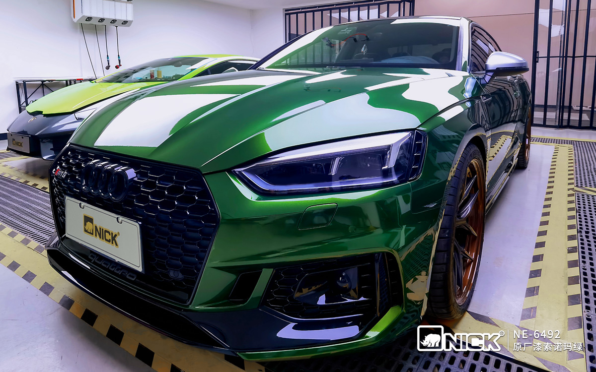 nick尼克汽车改色膜 奥迪rs5原厂漆索诺玛绿案例效果