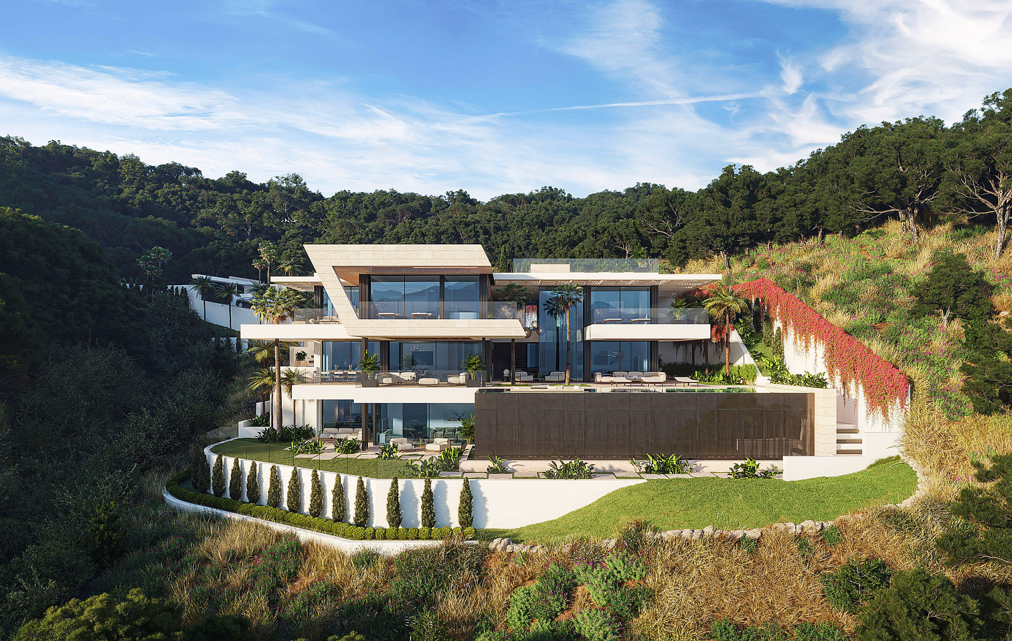 别墅设计:超豪气的山顶别墅,土豪为了这套豪宅专门修了一条路