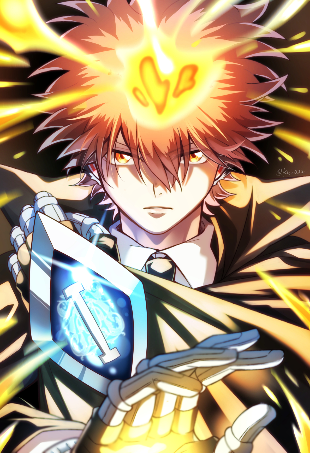 动漫里大帅哥"泽田纲吉"的手绘插画壁纸,画风和笔触都很有特色