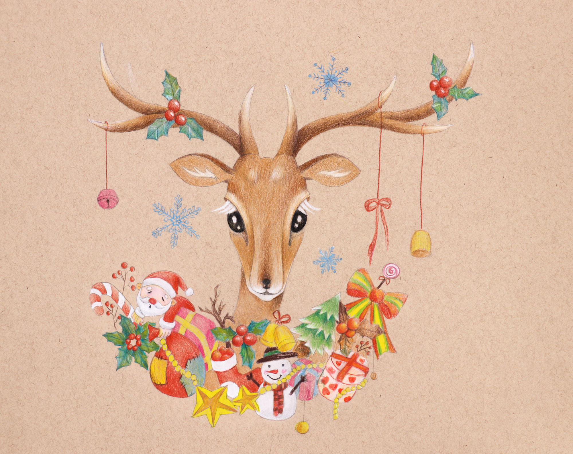 彩铅 圣诞麋鹿 新手入门