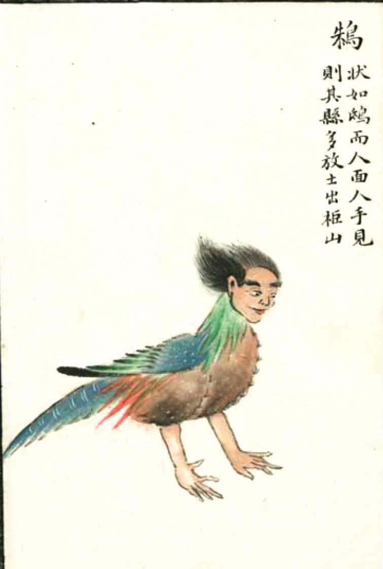 中华文化上古奇书《山海经》禽鸟类,多头,人面,飞行的表情包