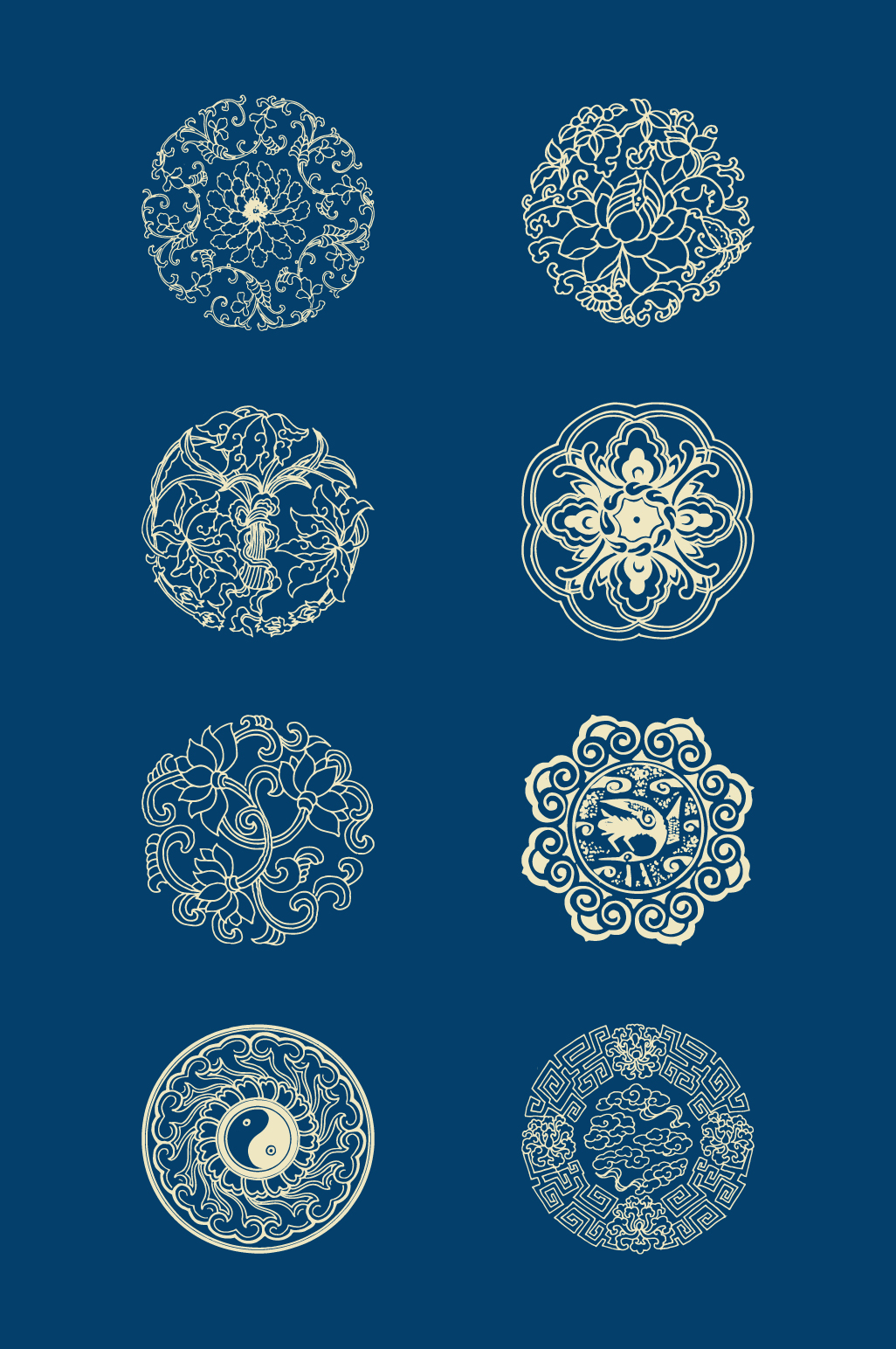 干货!12组国风图案 花纹传统古典图案 边框底纹 矢量图案