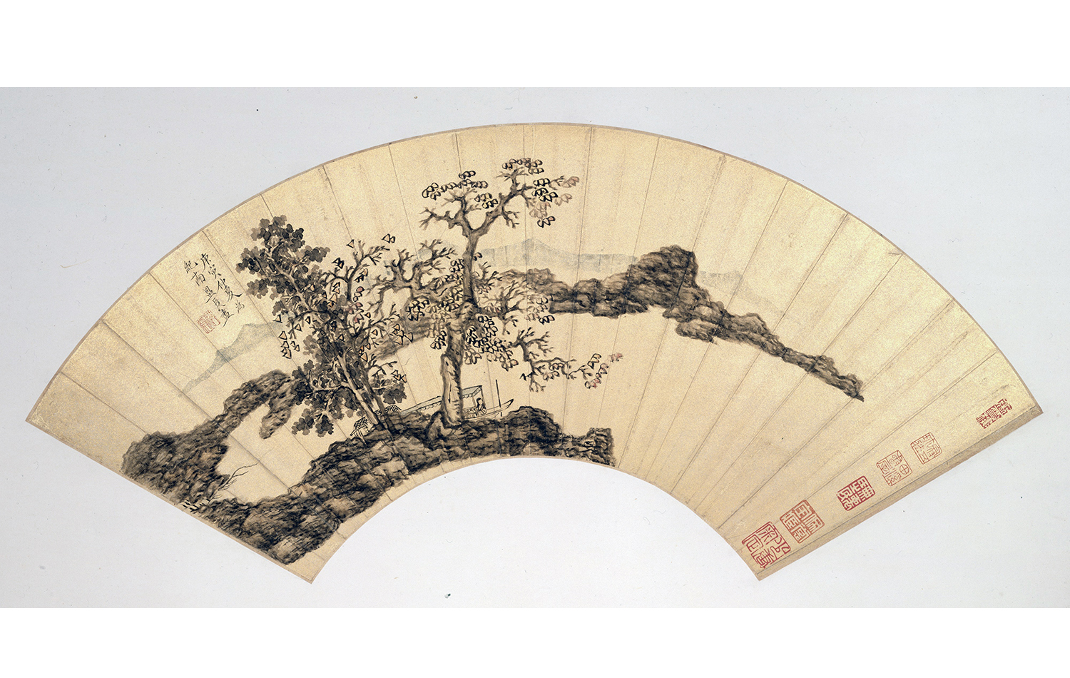 明代 陈洪绶(老莲)林亭清话扇面十二帧