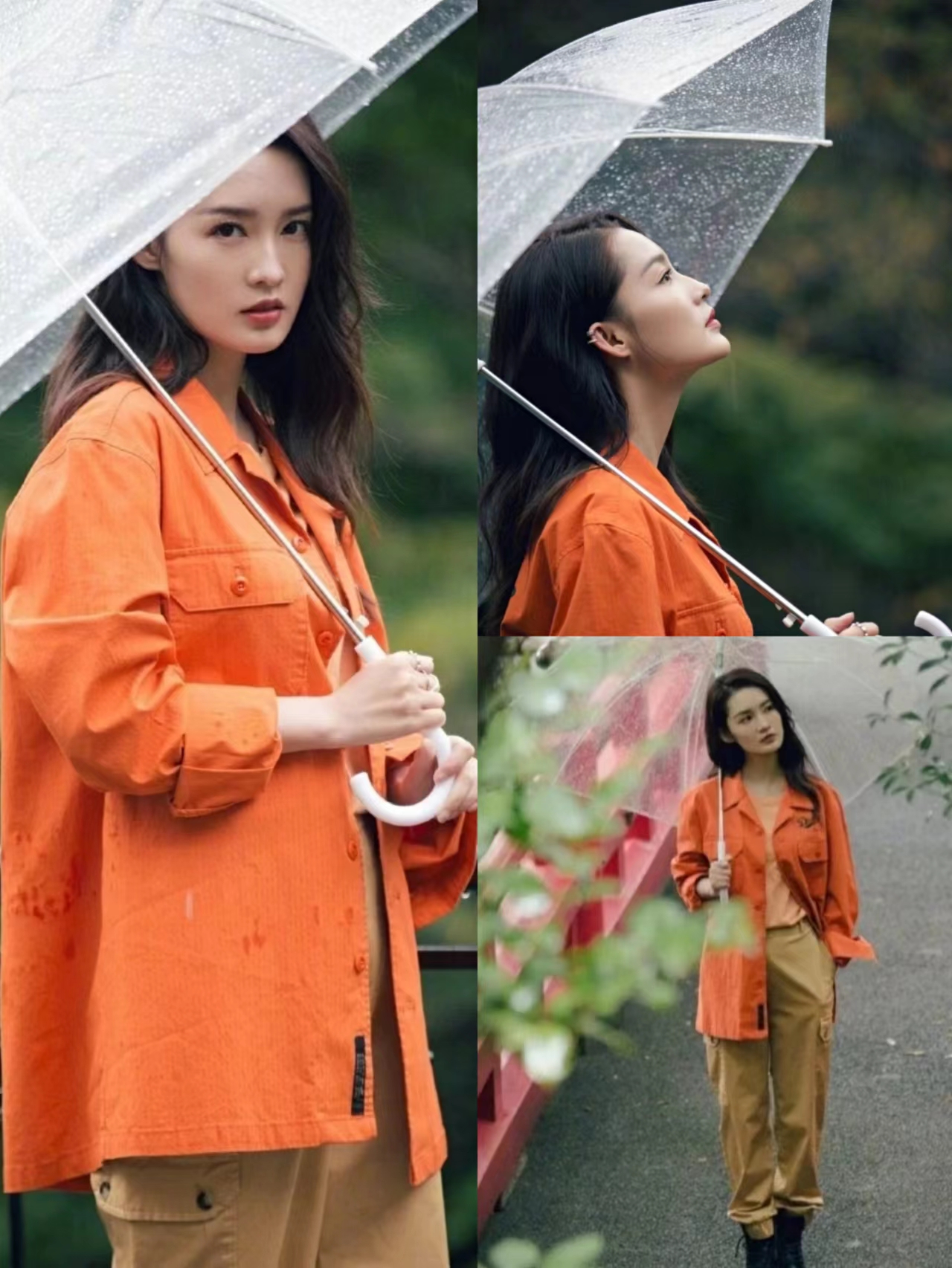 8位女明星透明伞氛围大片,同款拍照姿势快get