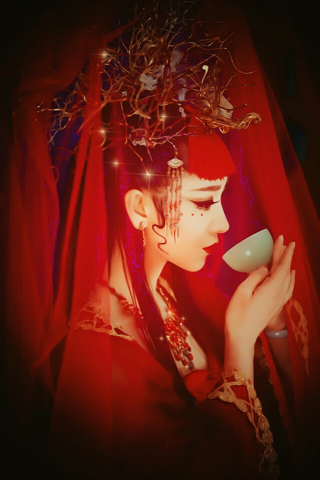 古风插画"红妆"新嫁娘系列!芙蓉不及美人妆,水殿风来珠翠香