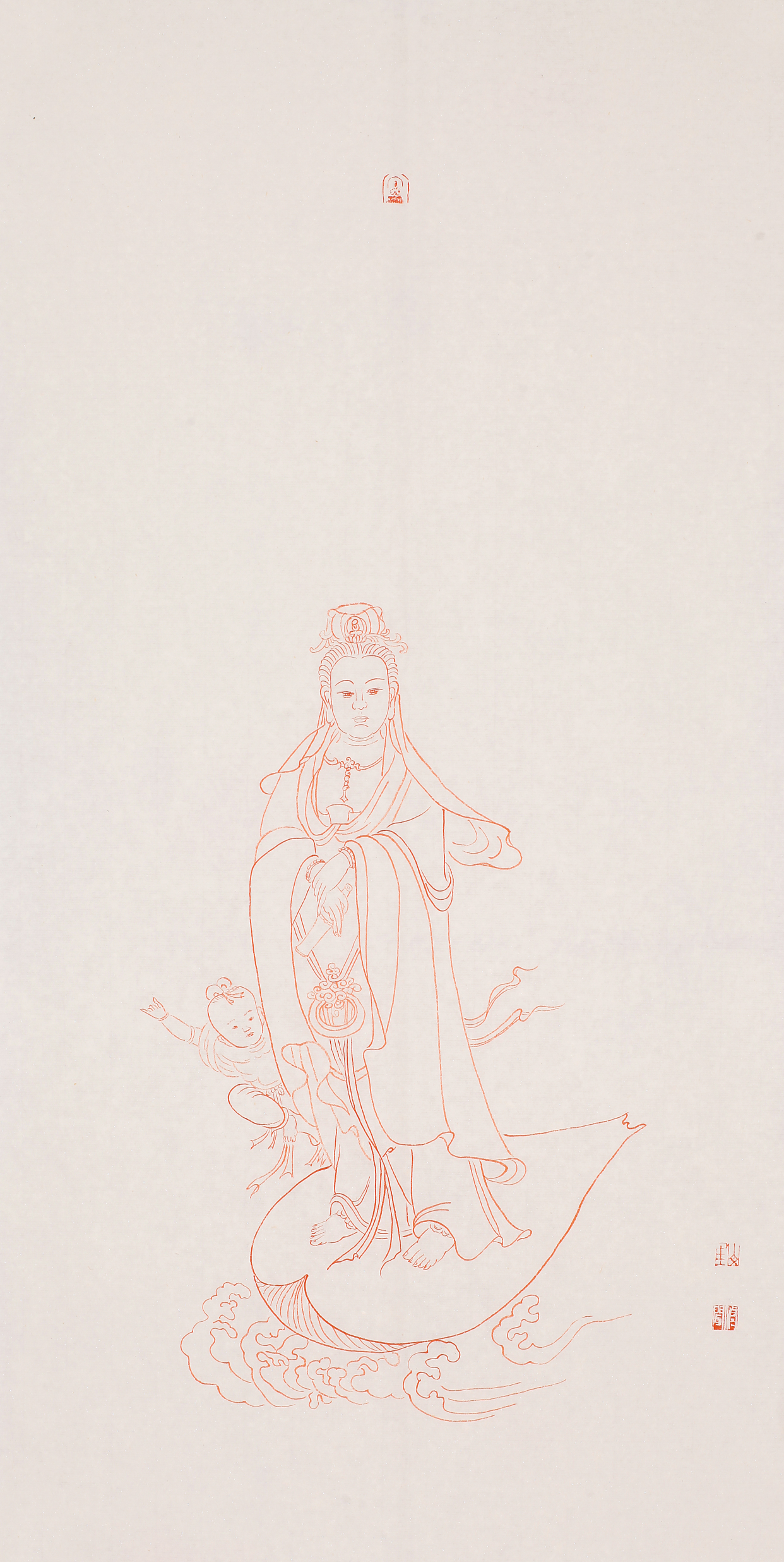 崔修闻朱砂白描观音圣像