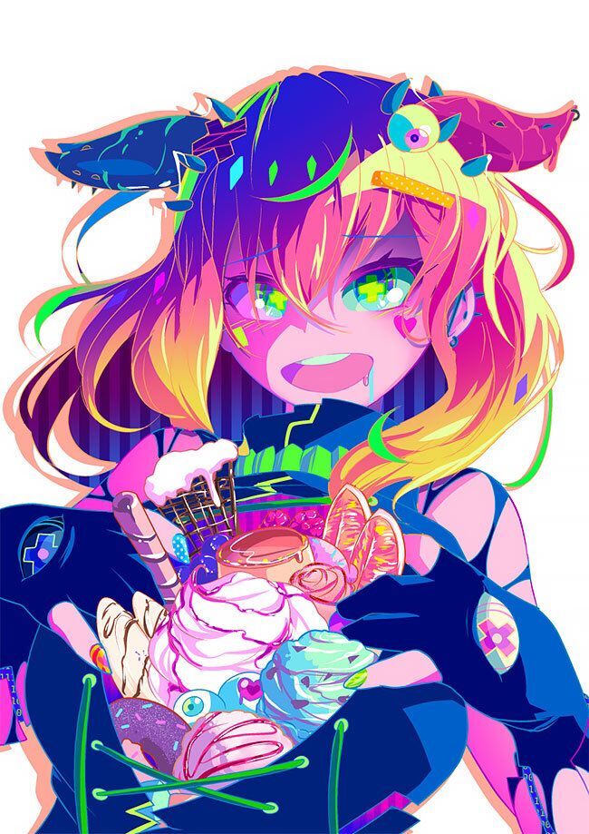 独特炫丽动漫人物插画,张扬的色彩像五彩缤纷的霓虹灯一样夺目