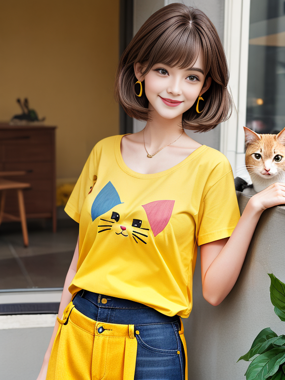 青春少女和她的小猫咪