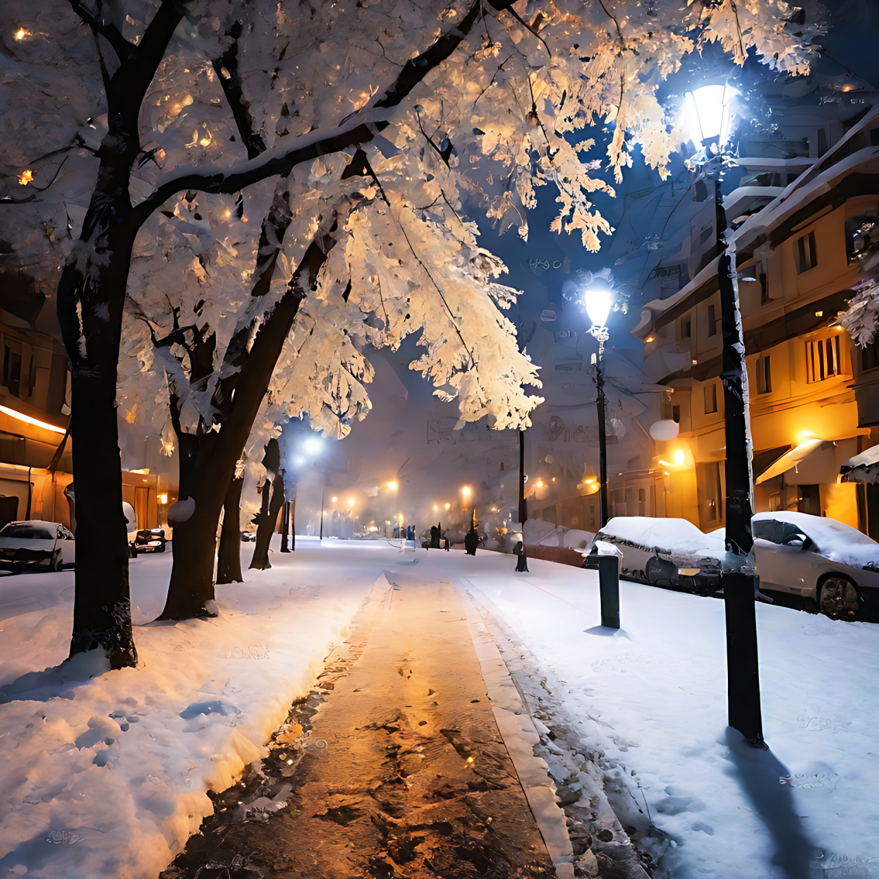 大雪纷飞后的街道,仿佛置身于一幅宁静而唯美的画卷中.