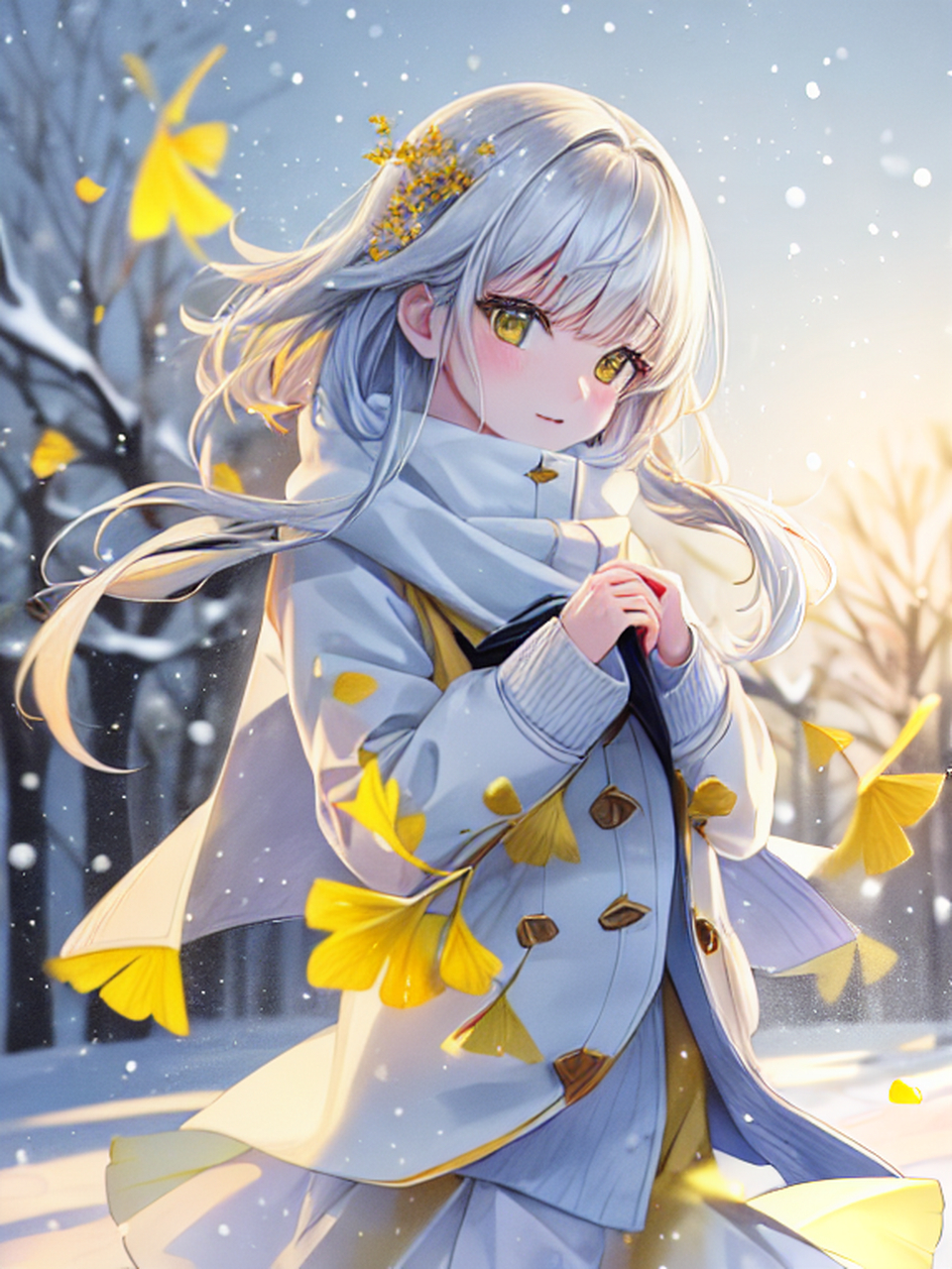 ai助手创作季#在一片洁白无瑕的雪地中,一位二次元美少女静静地站立