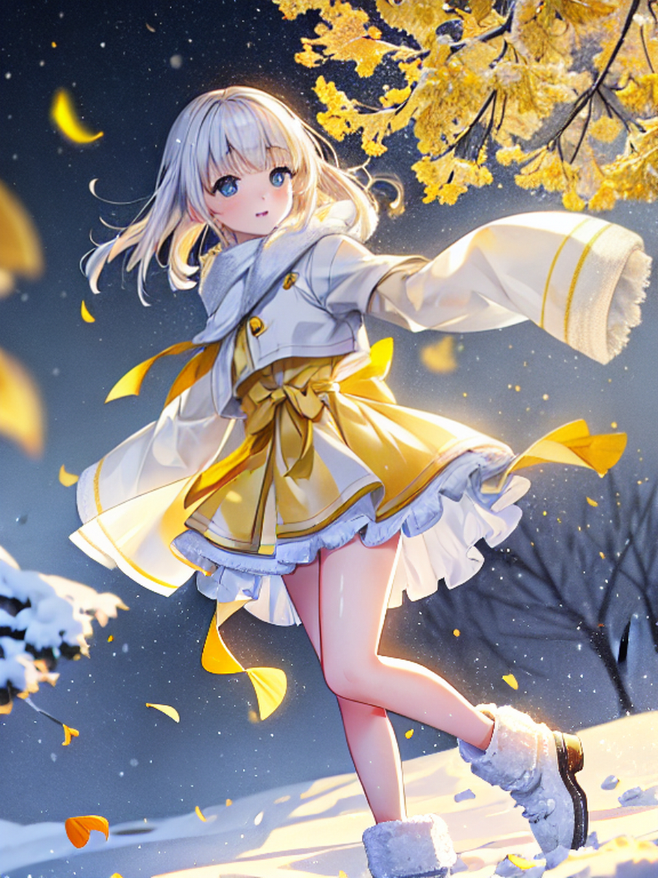 ai助手创作季#在一片洁白无瑕的雪地中,一位二次元美少女静静地站立
