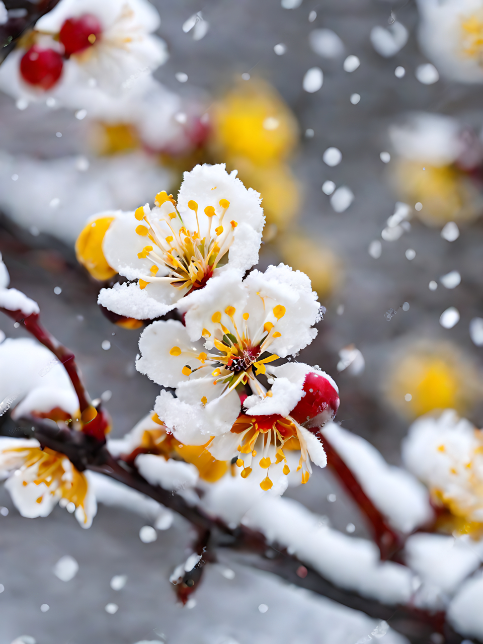 寒风中,梅花的香气扑鼻而来,让人不禁陶醉其中.