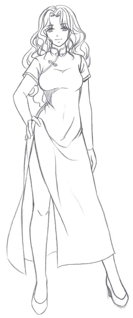 接下来是人物穿着混合型服饰时,衣服褶皱的表现情况关节转折处会出现